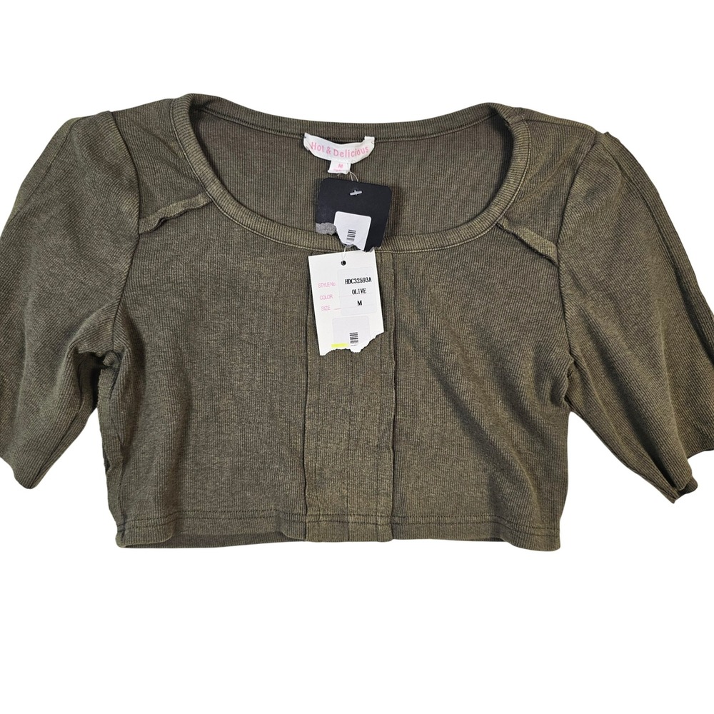 Hot & Delicious Olive Green Ribbed Crop Top HDC32593A Medium NWT